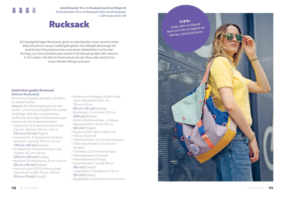 Buch `Handmade für unterwegs - Selbstgenähte Lieblingsstücke: Rucksack, Basecap, Handyband und mehr` mit Schnittmuster-Bögen